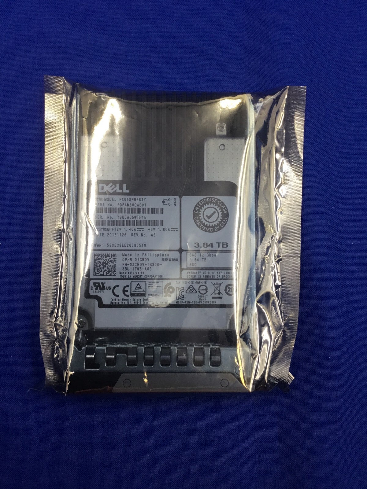 XCRDV Dell 3.84TB 12Gb/s Read Intensive 2.5" SAS SSD 0XCRDV PX05SRB384Y