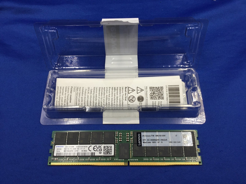 03LC544 LENOVO 64GB (1X64GB) 2RX4 PC5-6400B RDIMM MEMORY 4X77A90966