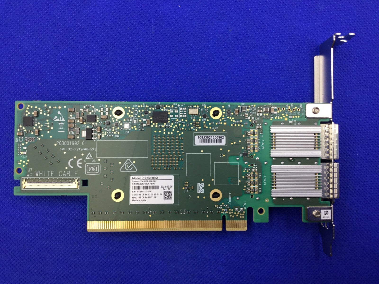 MCX653106A-HDAT MELLANOX ConnectX-6 VPI Adapter Card HDR/200GbE