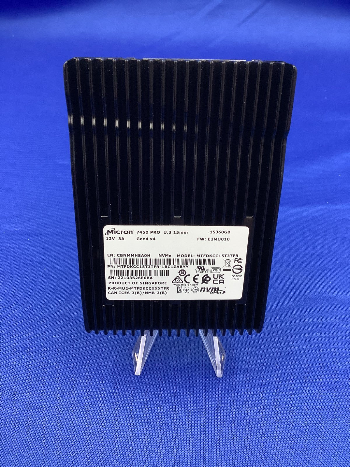 MTFDKCC15T3TFR Micron 7450 PRO 15.36TB U.3 15mm PCIe NVMe 2.5'' SSD
