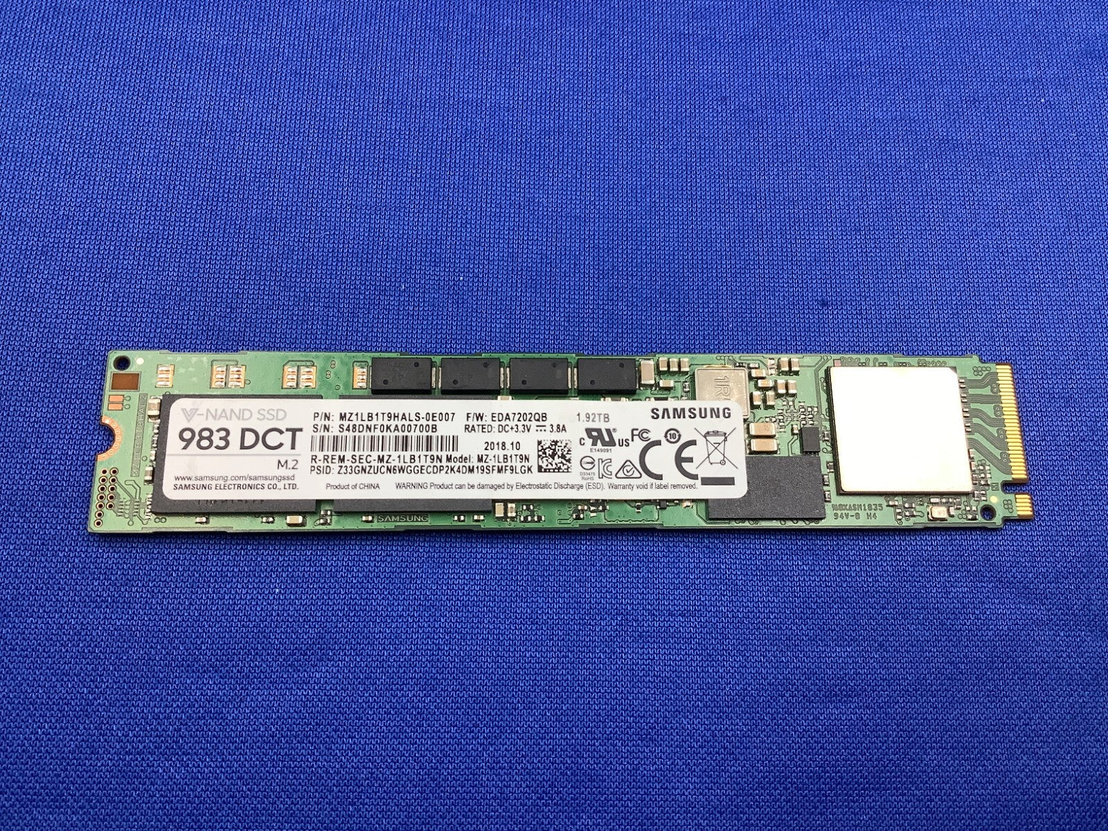 MZ-1LB1T9N Samsung 983 DCT 1.92TB NVMe PCIe M.2 SSD MZ1LB1T9HALS-0E007