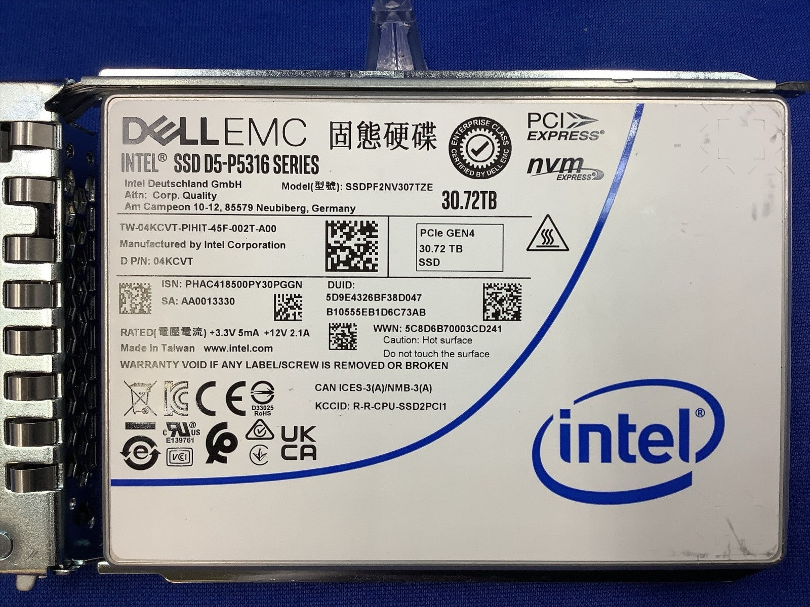 4KCVT DELL EMC 30.72TB QLC PCIe4.0 x4 NVMe 2.5IN U.2 SSD 04KCVT