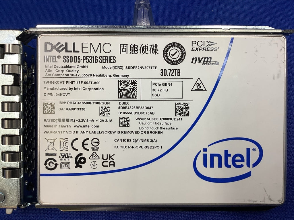 4KCVT DELL EMC  30.72TB QLC PCIe4.0 x4 NVMe 2.5IN U.2 SSD 04KCVT  SSDPF2NV307TZE