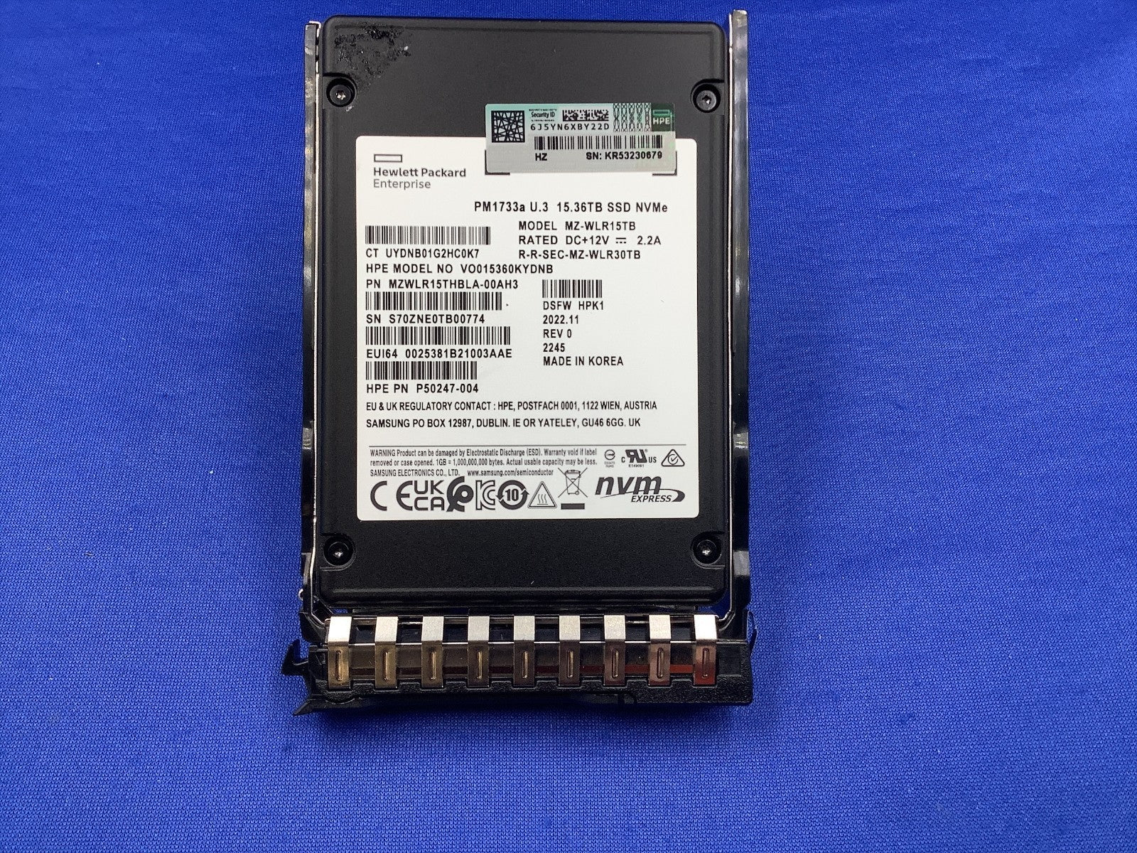 P50224-B21 HPE 15.36TB NVME GEN4 READ INTENSIVE SFF BC U.3 PM17 P50961-001