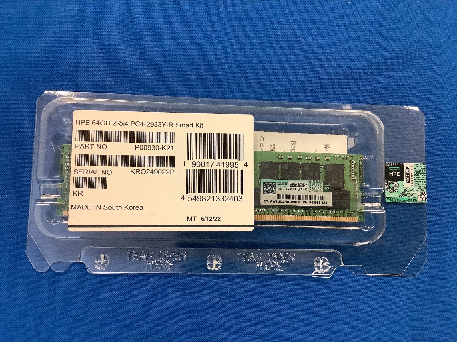 P00930-B21 HPE 64GB 2RX4 DDR4-2933 REGISTERED SMART MEMORY P06192-001 P03053-0A1