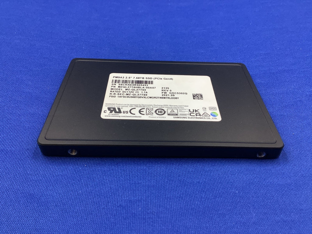 MZ-QL27T60  Samsung PM9A3 7.68TB PCIe Gen4  NVMe U.2 2.5IN MZQL27T6HBLA SSD