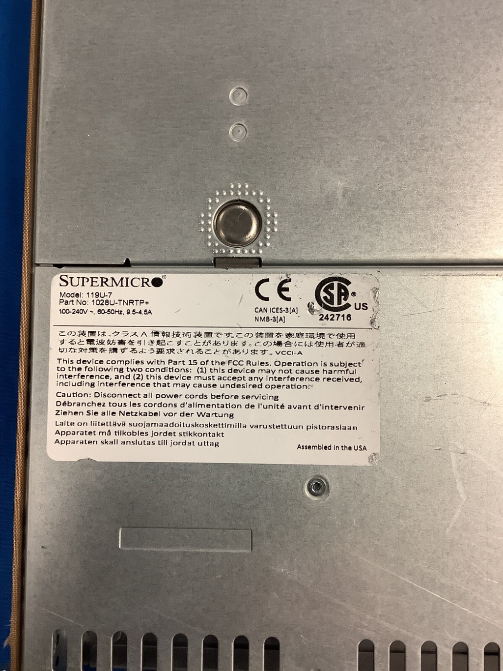 Supermicro SYS-1028U-TNRTP+ 750Wx2 PSU  Fans and cables heatsink
