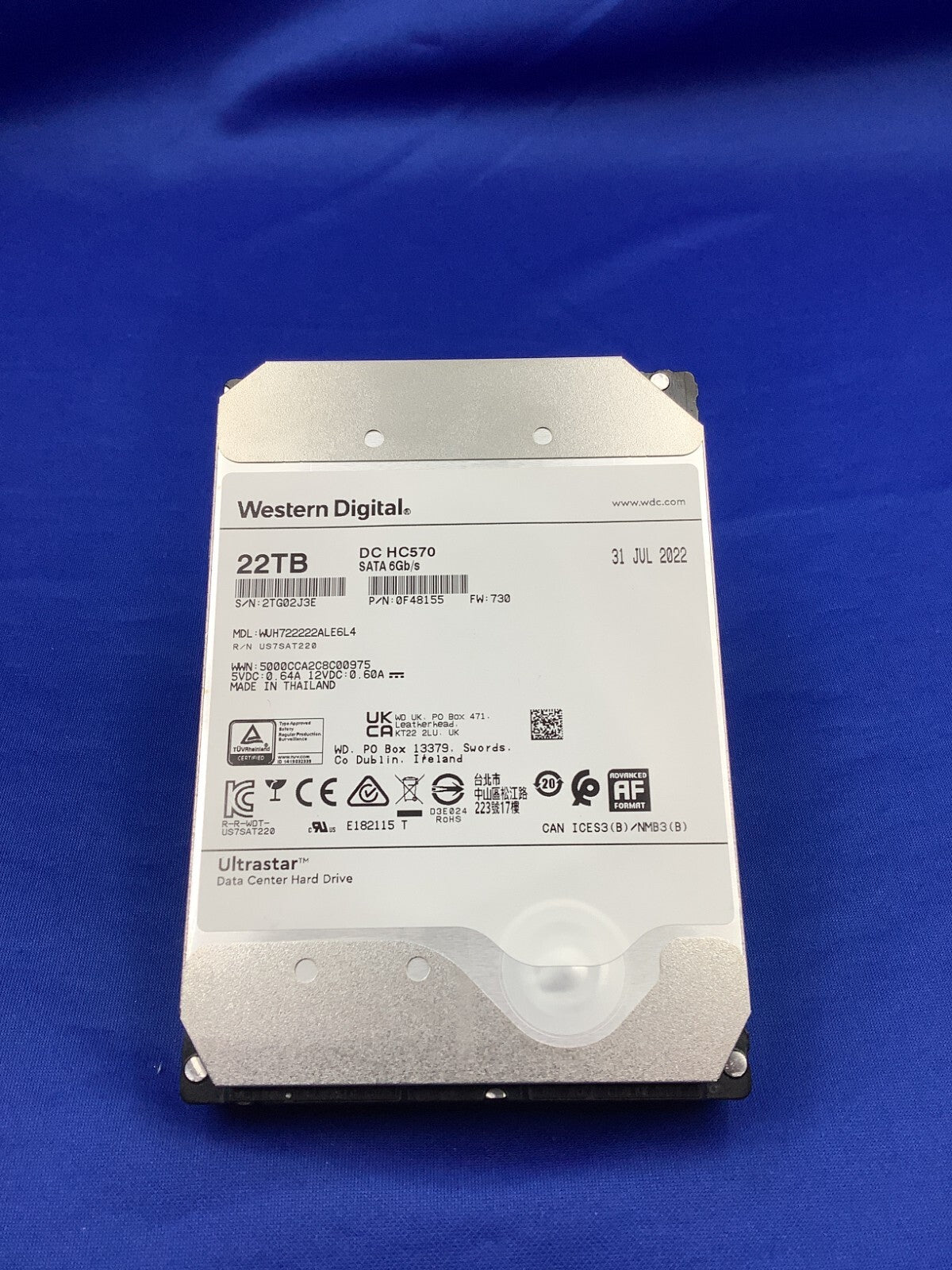 WUH722222ALE6L4 WD Ultrastar DC HC570 22TB SATA 6Gb/s 512e 7.2K 3.5" HDD