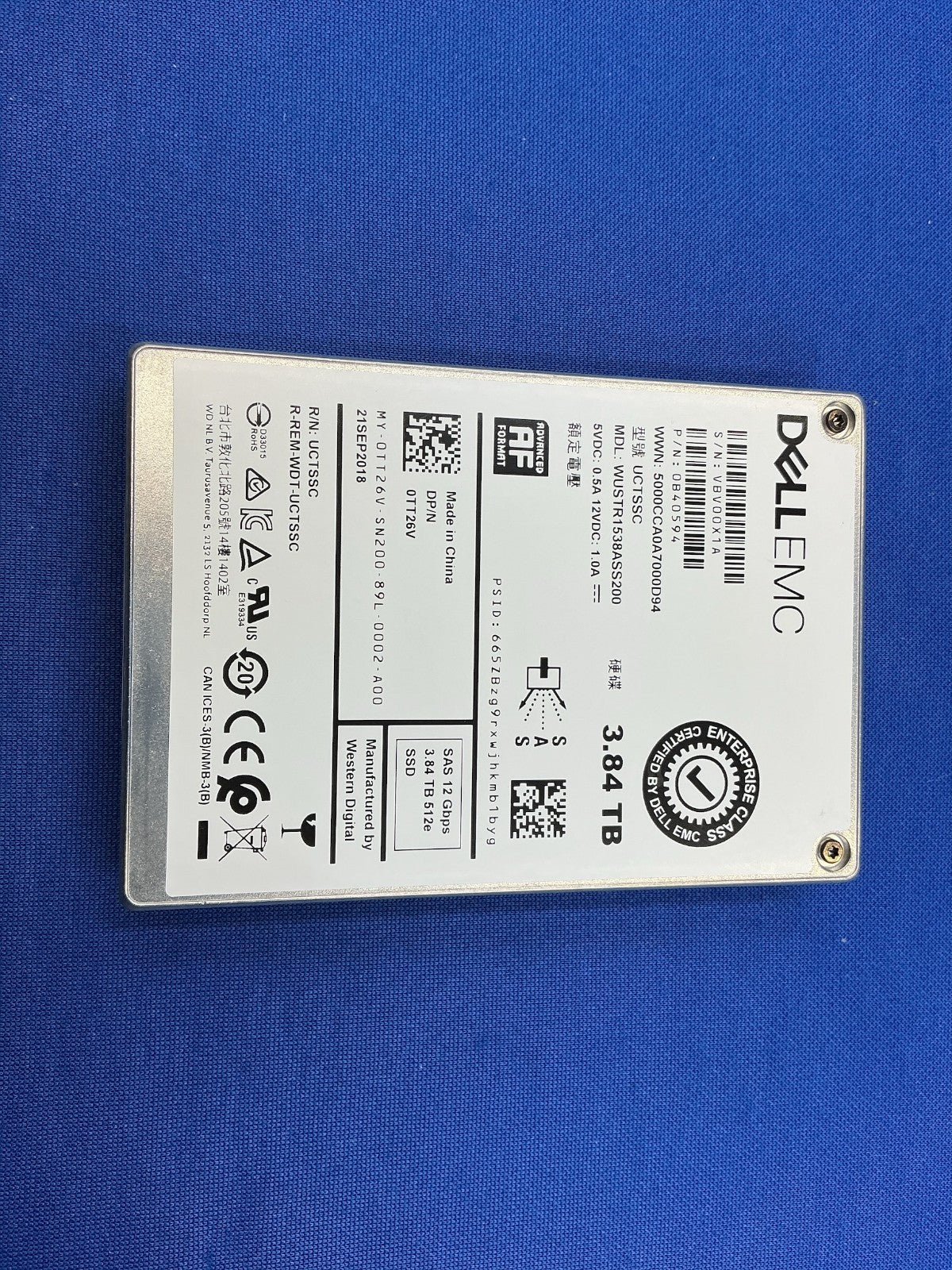 0TT26V DELL 3.84TB SAS 12Gbps RI 2.5'' SSD TT26V WUSTR1538ASS200
