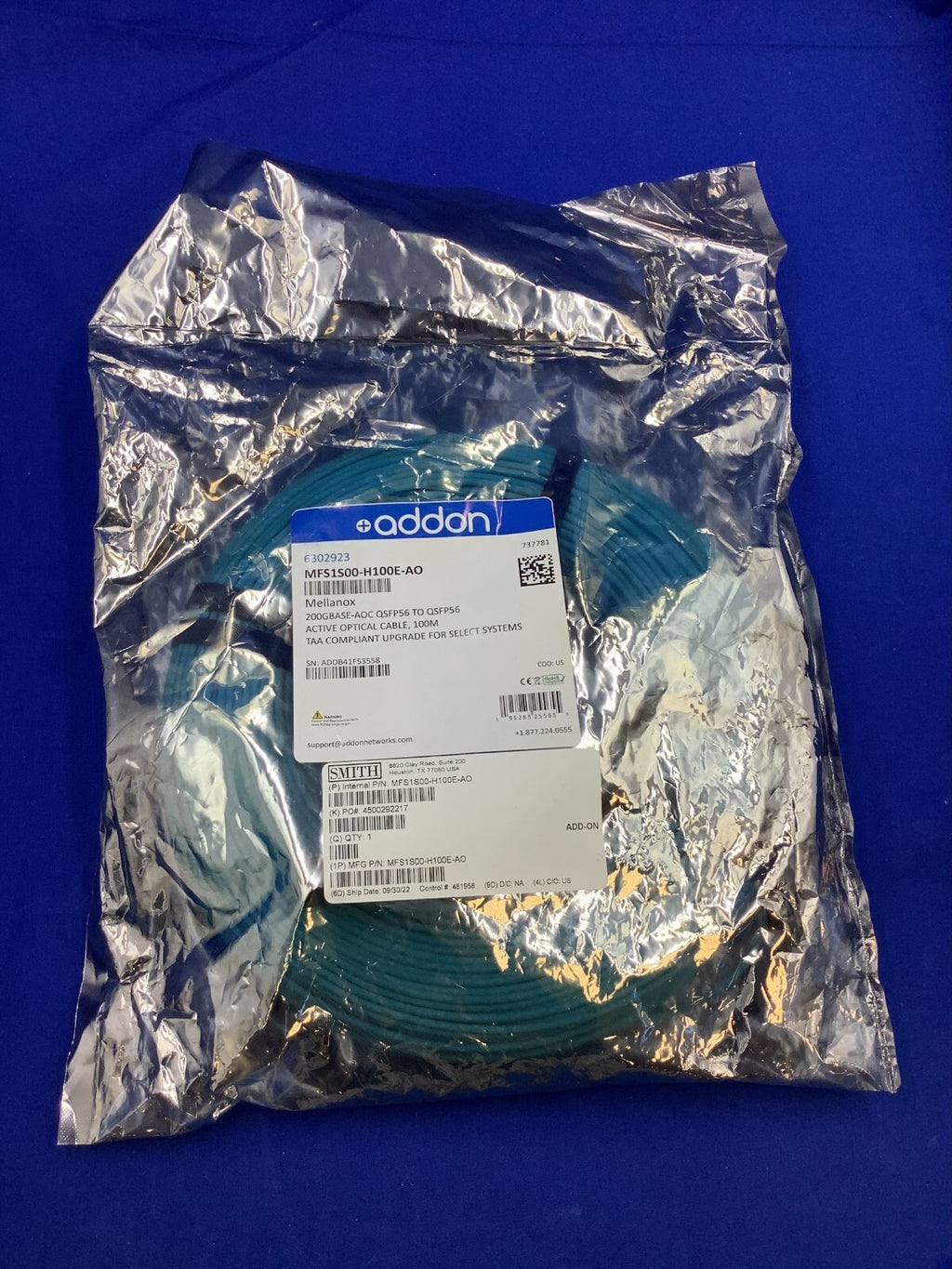AddOn Compatible Mellanox MFS1S00-H100E 200GBase-AOC QSFP56 ACTIVE OPTICAL CABLE