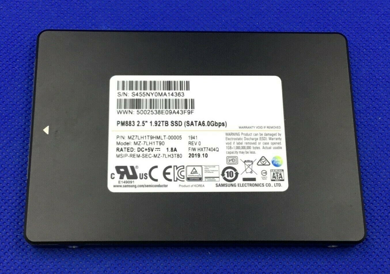 MZ-7LH1T90 SAMSUNG PM883 1.92TB SATA 6.0Gbps 2.5in SSD MZ7LH1T9HMLT