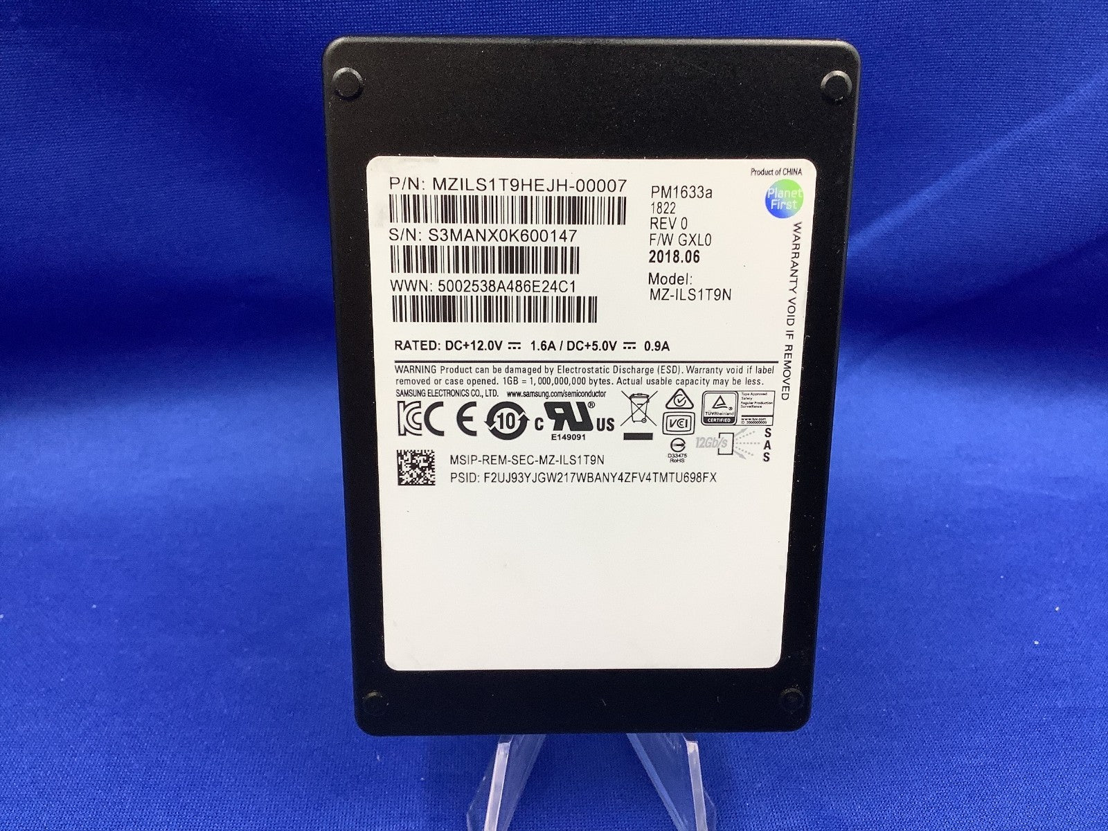 MZ-ILS1T9N Samsung PM1633 1.92TB 12Gb/s SAS 2.5'' SSD MZILS1T9HEJH