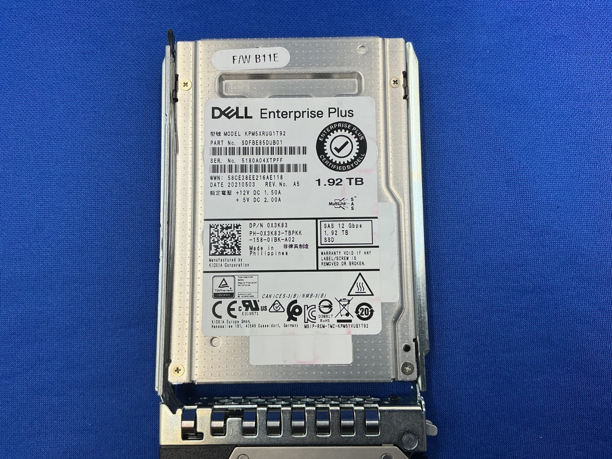 X3K83 0X3K83 Dell 1.92TB SAS 12Gb/s RI 2.5in Enterprise SSD KPM5XRUG1T92