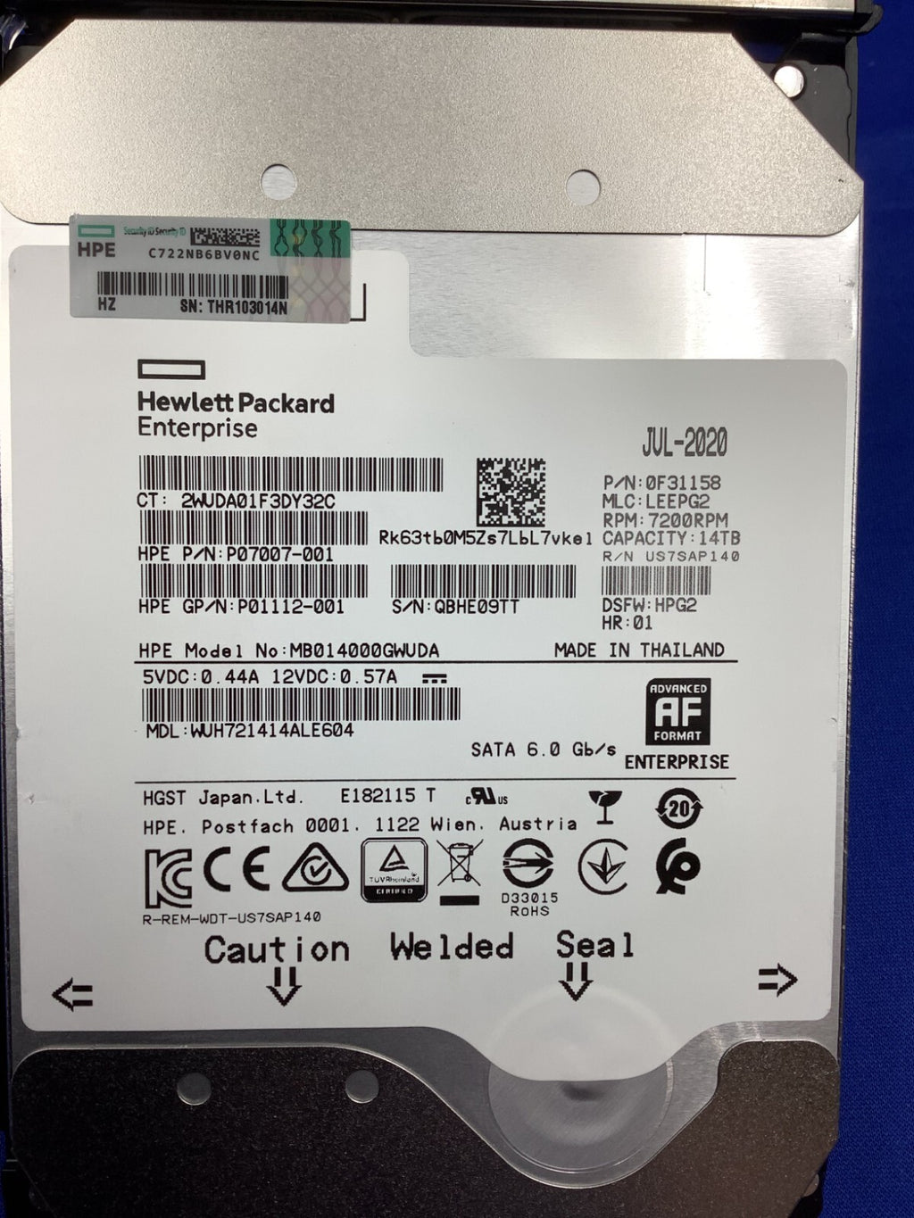 P09165-B21 HPE 14TB SATA 6G 7.2K LFF 512E MULTI VENDOR HDD P11519-001 WUH721414A