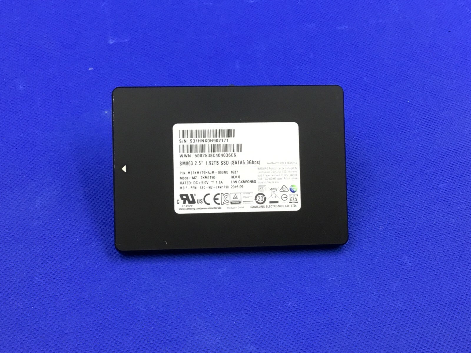 Samsung MZ-7KM1T90 SM863 2.5'' 1.92TB 6Gbps SATA SSD MZ7KM1T9HAJM