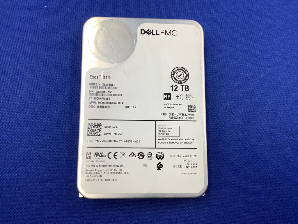 YMN53 Dell 12TB  EXOS X14  7.2K SAS 12Gb/s 3.5in 512e HDD 0YMN53 ST12000NM0158